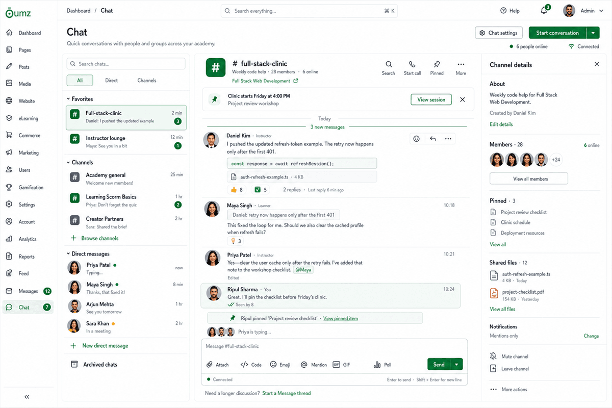 Real-time learner and instructor chat