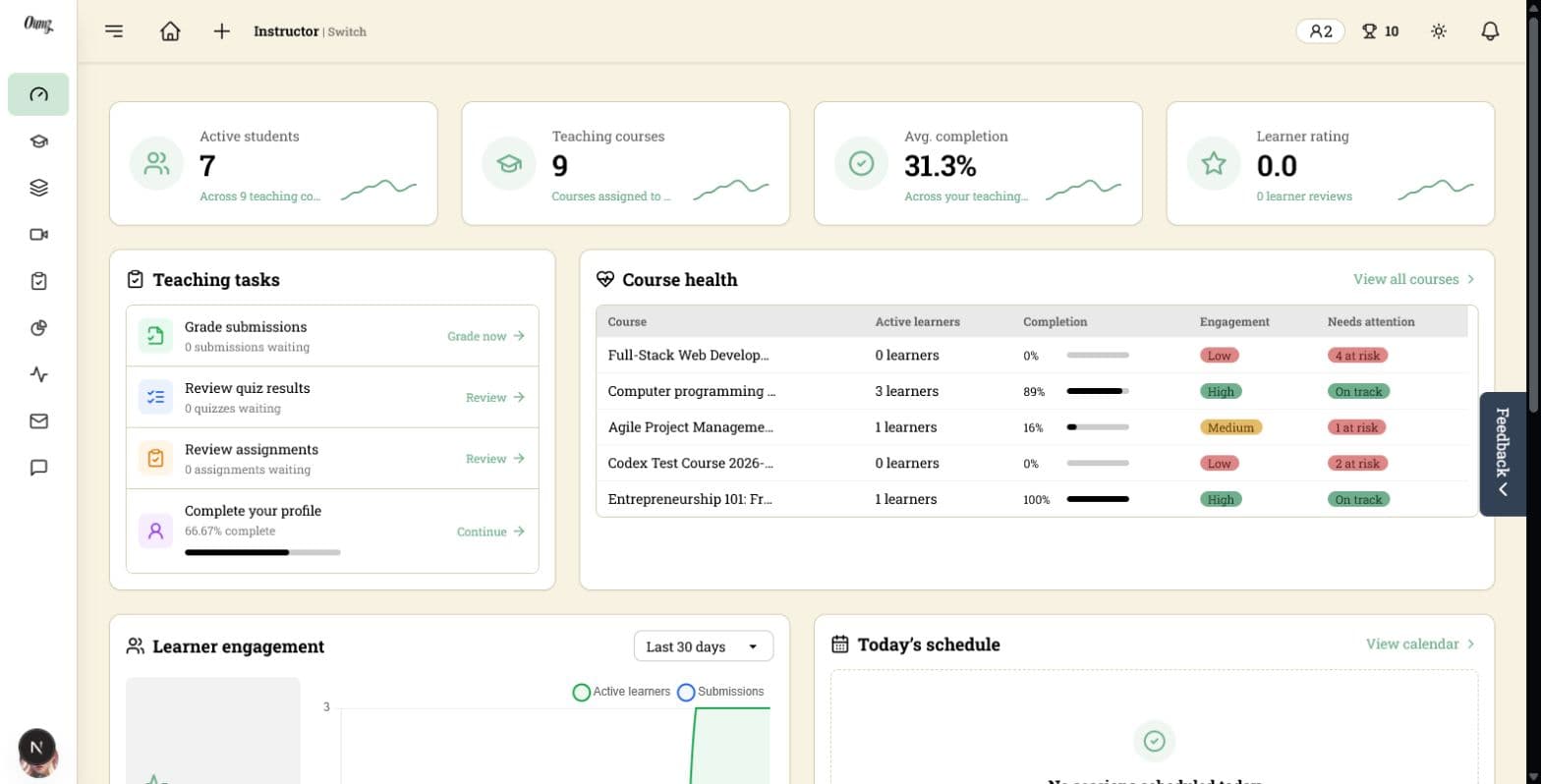 Instructor teaching dashboard and course health