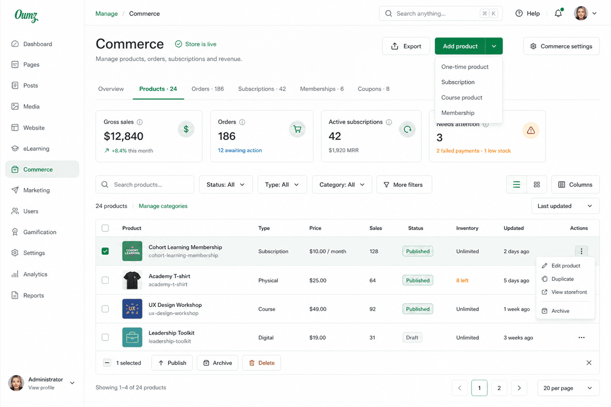 AcademyLauncher commerce product management