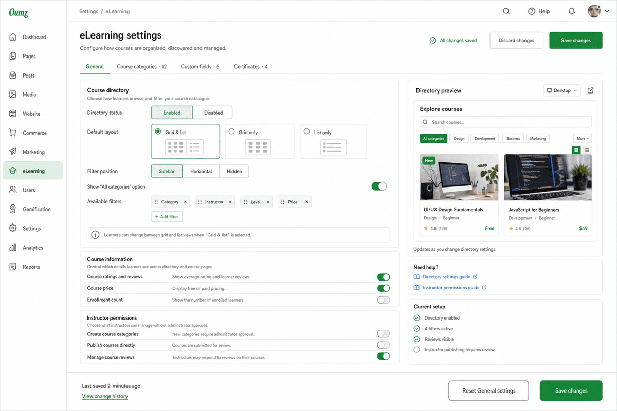 Continuing education credit and completion settings